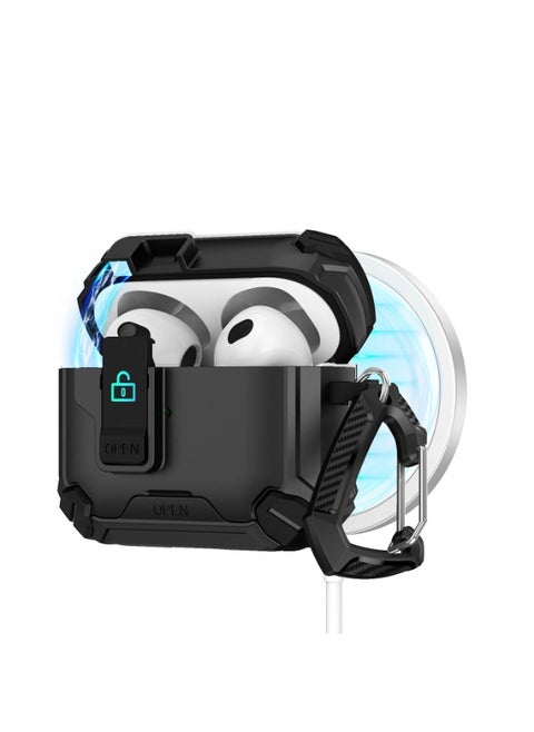 For AirPods 4 Case with Secure Lock Cover with Keychain Shockproof Protective Cover Multifunctional magnetic bracket, anti-fall