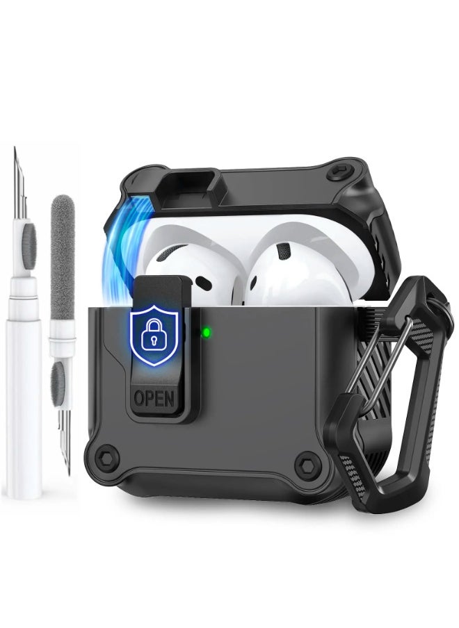 For AirPods 4 Case with Secure Lock Cover with Keychain Shockproof Protective Cover Multifunctional magnetic bracket, anti-fall
