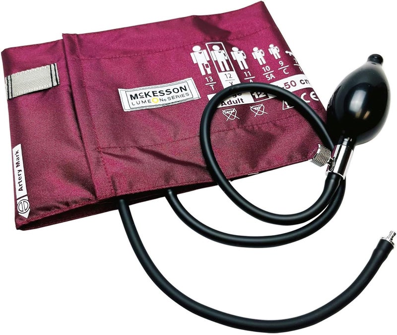 McKesson LUMEON Replacement Blood Pressure Cuff with Bulb and Valve Nylon Cuff 2Tube Bladder Burgundy Adult Large Gauge Not Included 1 Count - Image 1