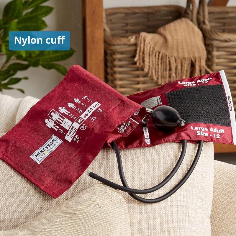 McKesson LUMEON Replacement Blood Pressure Cuff with Bulb and Valve Nylon Cuff 2Tube Bladder Burgundy Adult Large Gauge Not Included 1 Count - Image 2