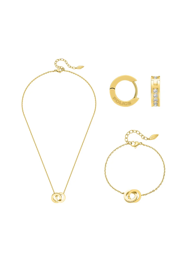 POLICE Unity Gold Plated Necklace, Bracelet, Earrings with Crystals Set Box for Women's