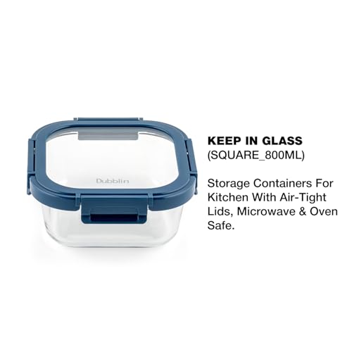 DUBBLIN Keep In Glass Borosilicate Glass Container 800ml - Square, Clear | Oven, Freezer & Microwave Safe Storage Solution (1 Piece) - Image 2