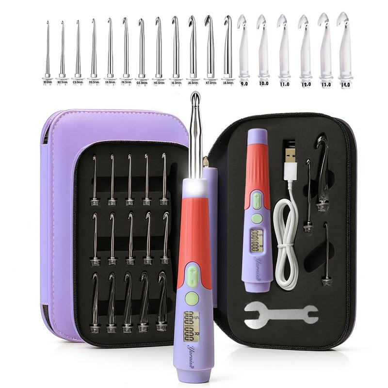 Yarniss Crochet Hooks with Counter 20mm140mm18 Size Digital Counting Lighted Crochet Hooks Set with Case - Image 2