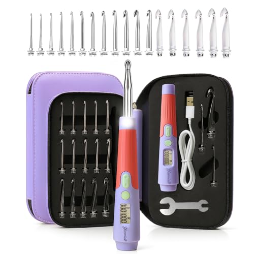 Yarniss Crochet Hooks with Counter 20mm140mm18 Size Digital Counting Lighted Crochet Hooks Set with Case - Image 1