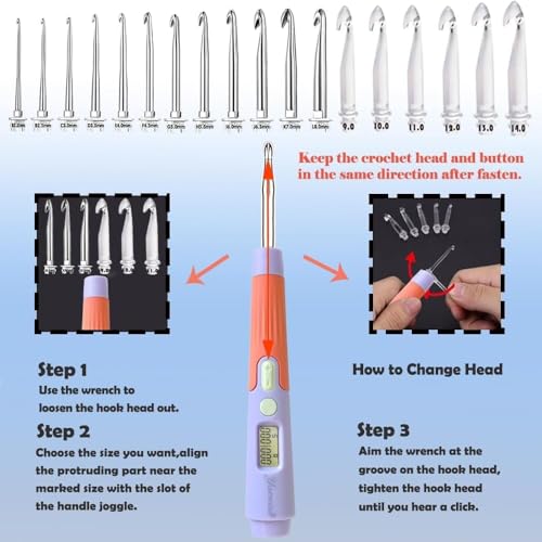Yarniss Crochet Hooks with Counter 20mm140mm18 Size Digital Counting Lighted Crochet Hooks Set with Case - Image 3