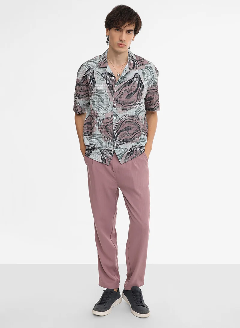 Campus Sutra Men's Sea Green & Nude Pink Oceanic Oversized Shirt