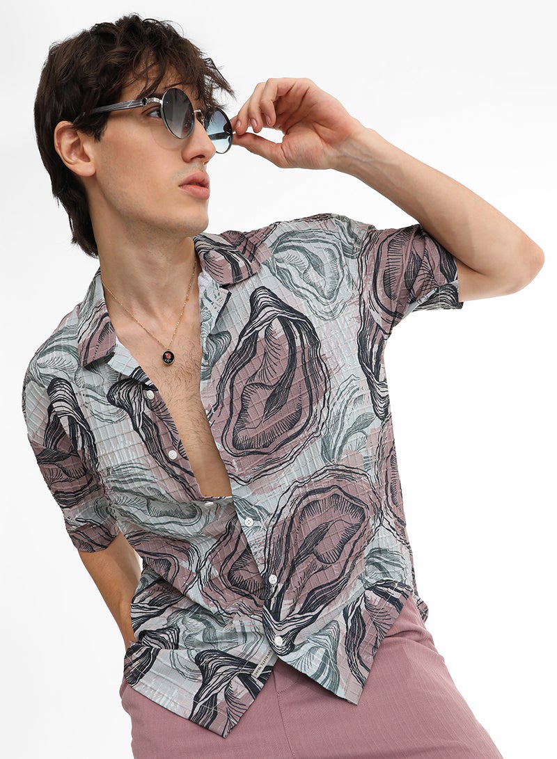 Campus Sutra Men's Sea Green & Nude Pink Oceanic Oversized Shirt - Image 1