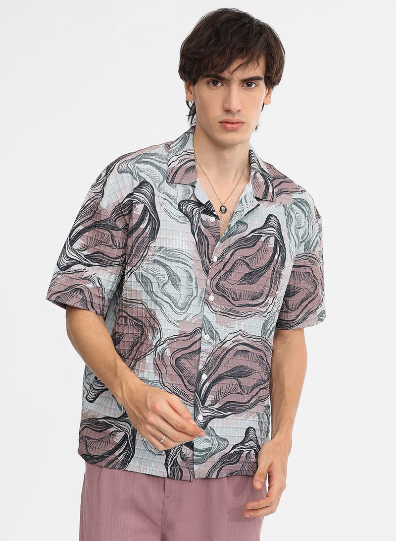 Campus Sutra Men's Sea Green & Nude Pink Oceanic Oversized Shirt - Image 2