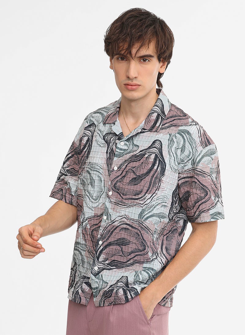 Campus Sutra Men's Sea Green & Nude Pink Oceanic Oversized Shirt - Image 3