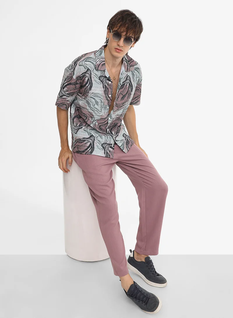 Campus Sutra Men's Sea Green & Nude Pink Oceanic Oversized Shirt