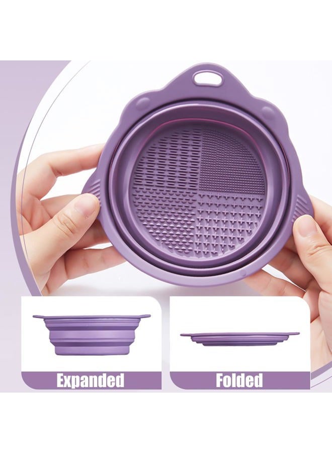 MR LION Makeup Brush Cleaning Mat, Silicone Makeup Cleaning Brush Scrubber Mat Portable Washing Tool Cosmetic Brush Cleaner with Suction Cup for Valentines Day (Purple) - Image 4