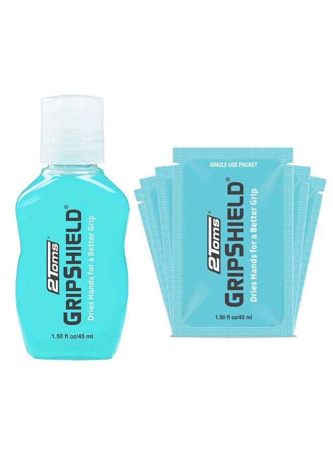 2Toms GripShield, Non-Sticky Grip Enhancer, Dry Grip for Sweaty Hands, Tennis, Pickleball, Golf, Pole Dancing, and Gaming, Combo Pack, 1.5 Ounce Bottle, 6 Single-Use Packets - Image 1