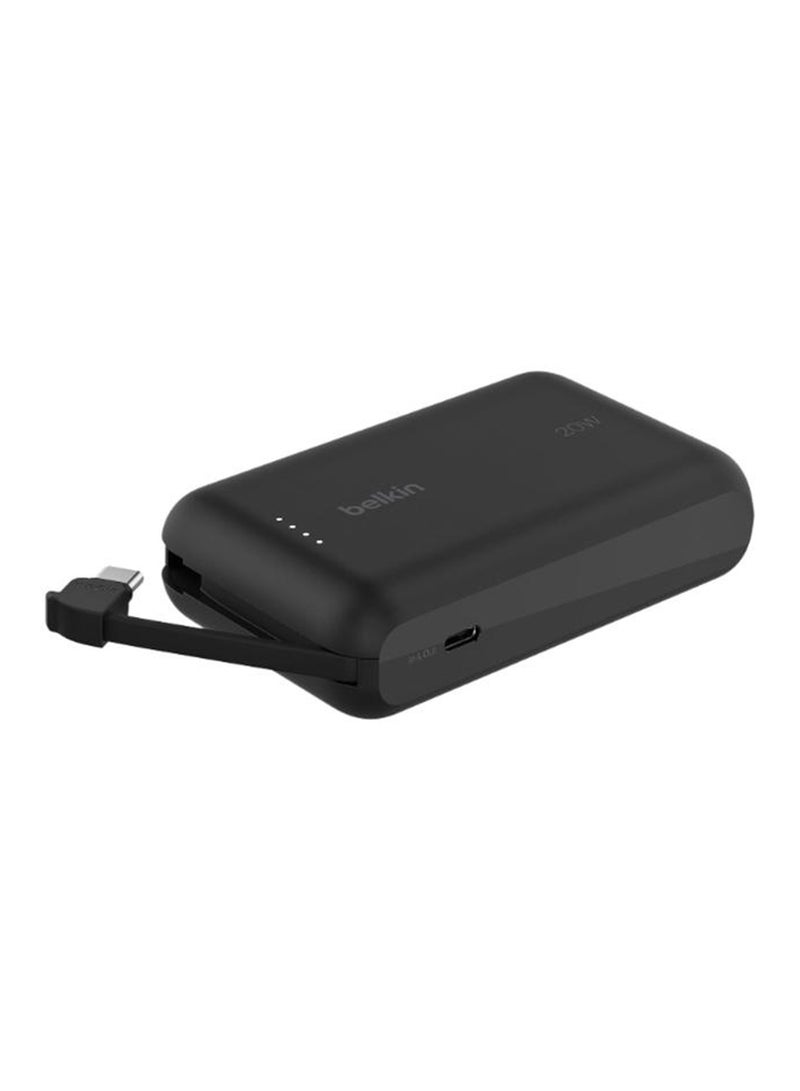 belkin 10000 mAh BoostCharge Power Bank, Portable Power Bank with Integrated Cable 10K PD 20W - Fast Charge USB-C Power Delivery, iPhone Power Bank Fast Charging for iPhone 16/15 Series, iPad Pro, Galaxy S24, More - Matte Black - Image 1