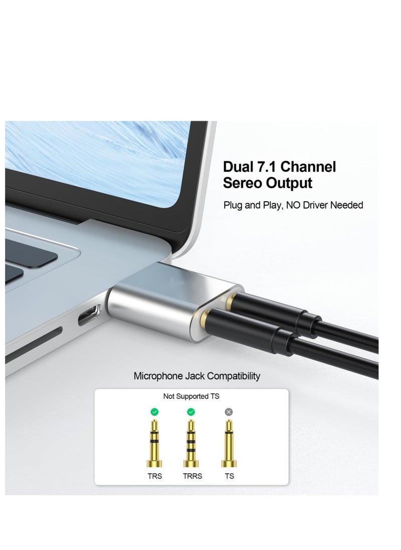 Excefore USB External Stereo Sound Adapter, 7.1 Channel External Stereo Sound Card, Suitable for PS4, 3.5mm TRS TRRS Microphone Headphone, Mac, Linux, Laptop  - Image 3