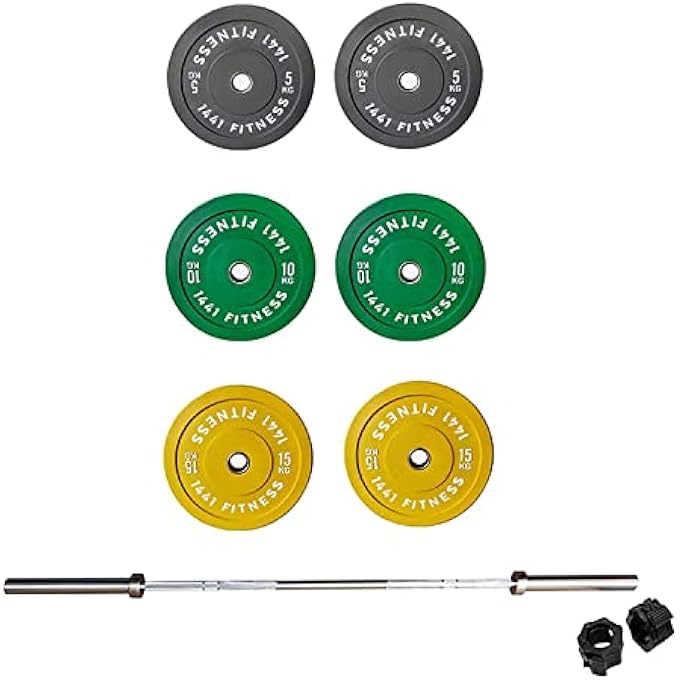 rayihni Olympic 7 Ft. Long Barbell Bar With 80Kg Color Bumper Weight Plates Set & Steel Collar For Strength Training Weightlifting Exercise & Gym Workout Noise-Reducing Olympic Grip Plate - Image 2