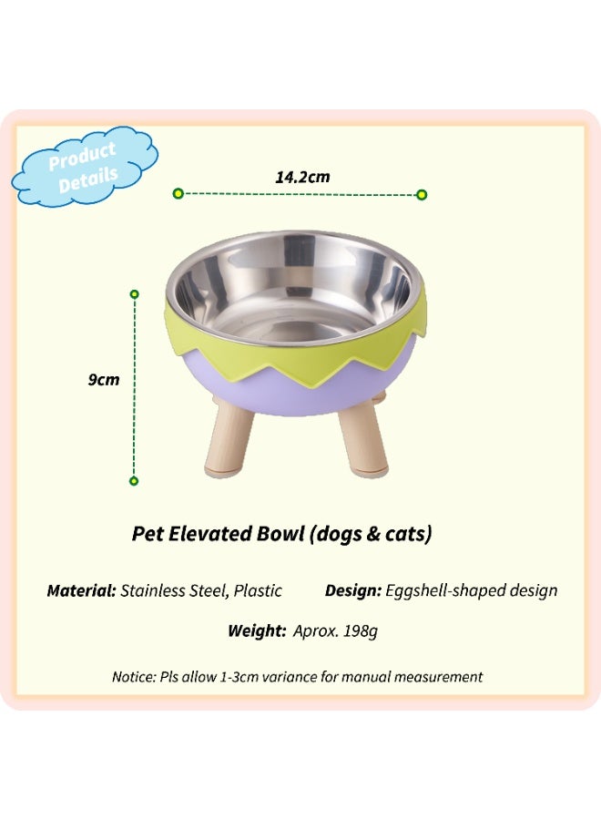 Eggshell shaped Dog & Cat Feeding Bowl - Anti-Tipping Raised Pet Food Water Station, Wooden Style Legs Stainless Steel Shallow Dish, Whisker Friendly, Easy Wash - Image 2