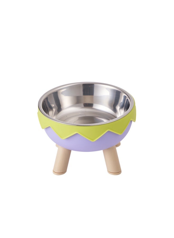 Eggshell shaped Dog & Cat Feeding Bowl - Anti-Tipping Raised Pet Food Water Station, Wooden Style Legs Stainless Steel Shallow Dish, Whisker Friendly, Easy Wash - Image 1