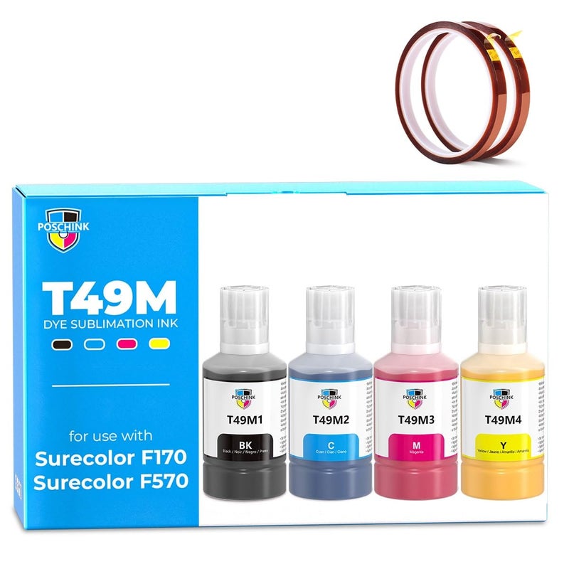Poschink F570 Sublimation Ink T49M Sublimation Ink Refill Bottles for EPSON SureColor SC F570 F170 Dye Sub Printers Black Cyan Magenta Yellow 140mlbottle - Image 2