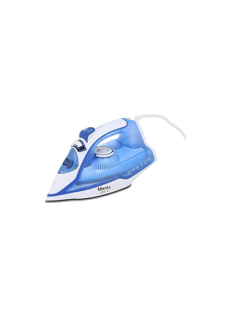 Mienta - Steam Iron Ceramic Soleplate, 2200 Watt, SI181438A White Blue - Image 1