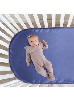 SiinvdaBZX SiinvdaBZX 2 Pcs Satin Bassinet Sheets for Baby Boy, Silky Soft Bassinet Fitted Sheets for Hourglass, Oval & Rectangular Bassinet Mattress (Grey & Navy)  - Image 5
