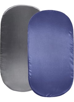 SiinvdaBZX SiinvdaBZX 2 Pcs Satin Bassinet Sheets for Baby Boy, Silky Soft Bassinet Fitted Sheets for Hourglass, Oval & Rectangular Bassinet Mattress (Grey & Navy)  - Image 1