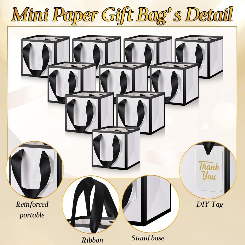 Kolldenn 100 Pcs Small Gift Bags with Handles Metallic Paper Square Valentine's Day Gift Bags Bulk with DIY Blank Thank You Tags for Wedding Birthday Party Favor (4 x 4 x 4 Inches, White) - Image 3