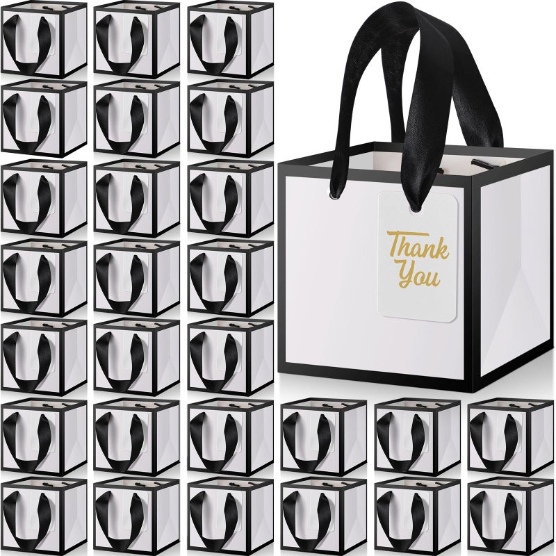 Kolldenn 100 Pcs Small Gift Bags with Handles Metallic Paper Square Valentine's Day Gift Bags Bulk with DIY Blank Thank You Tags for Wedding Birthday Party Favor (4 x 4 x 4 Inches, White) - Image 1