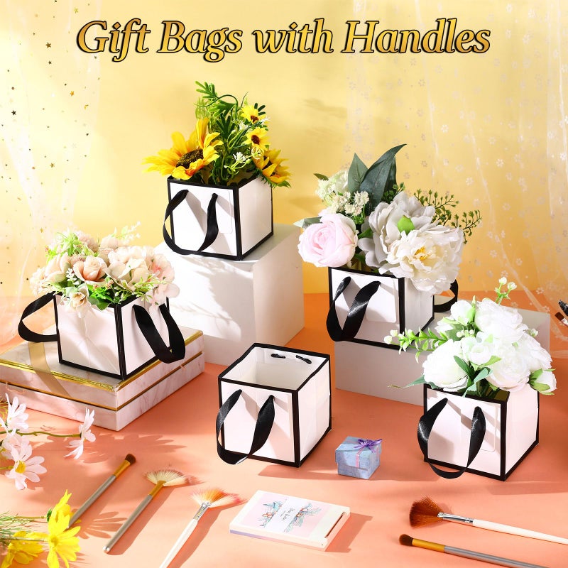 Kolldenn 100 Pcs Small Gift Bags with Handles Metallic Paper Square Valentine's Day Gift Bags Bulk with DIY Blank Thank You Tags for Wedding Birthday Party Favor (4 x 4 x 4 Inches, White) - Image 5