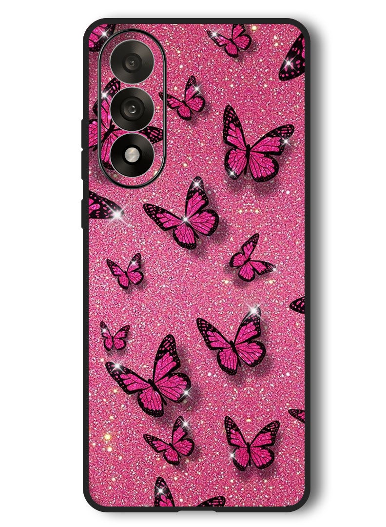 Theodor Case Compatible with OnePlus Nord 5 6.83 Inch Protection Shockproof Bumper Cover Pink Butterflies - Image 1