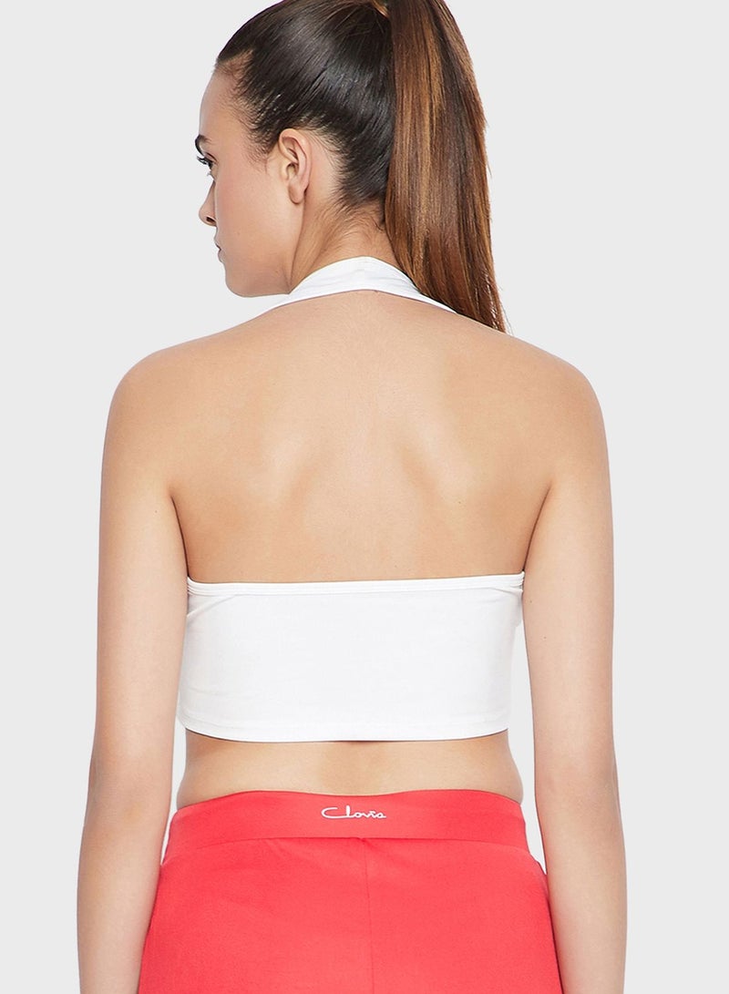 Padded Active Crop Top with Halter Neck