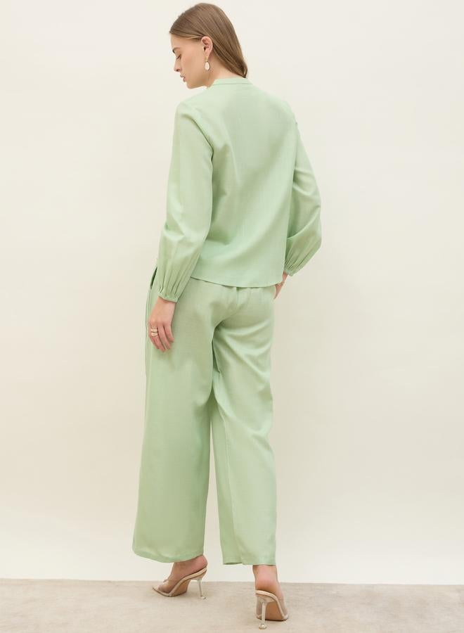 Styli Green Pintuck Detail Slub Shirt and Pants Co-Ords - Image 5