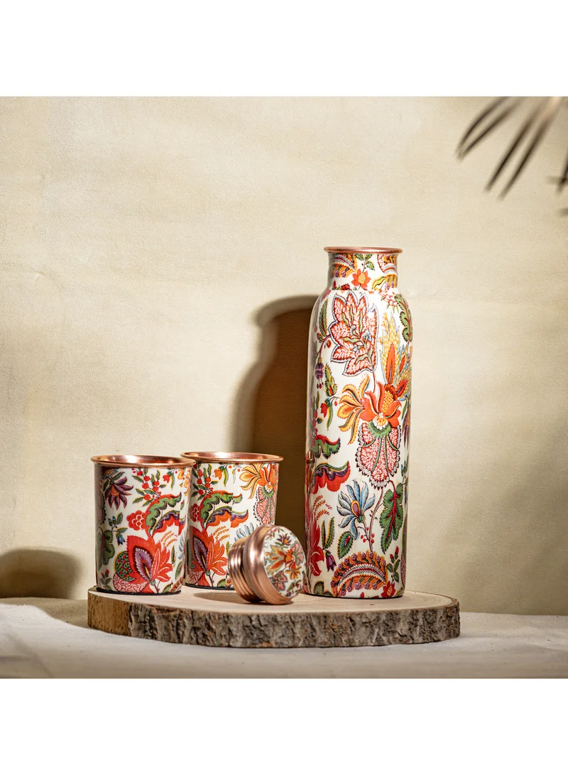 QUESERA Built in Glass Copper Bottle with  2 glasses