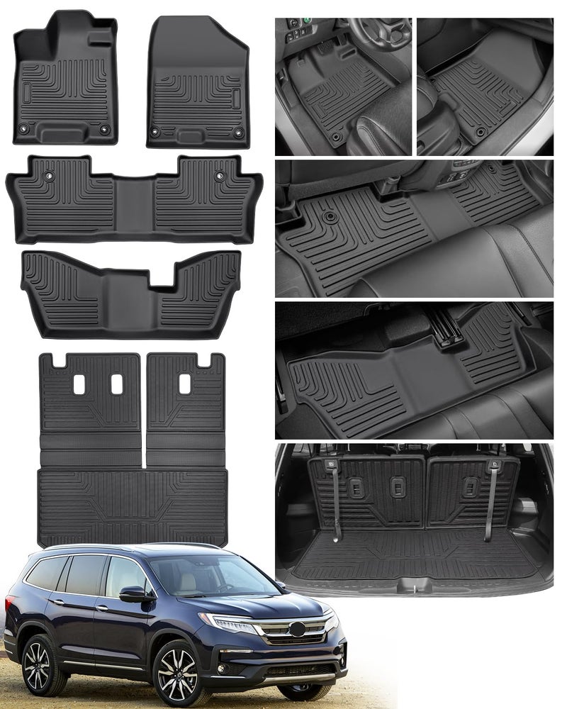 COTAZA for Honda Pilot Floor Mats 2022 2021 2020 2019 2018 2017 2016,for Honda Pilot All Weather Floor Mats Trunk Cargo Liner 8 Passenger (No Elite Models),for Honda Pilot Accessories 2016-2022 - Image 1