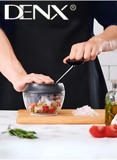 Denx Manual Food Chopper And Cutter With A Pull Cord For Chopping Onions, Garlic, And Vegetables, Multicolour  - Image 2