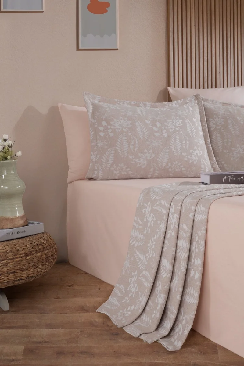 ايلارت Mokka Linen Look Bedspread Pique Set 3 Piece Double Ecru