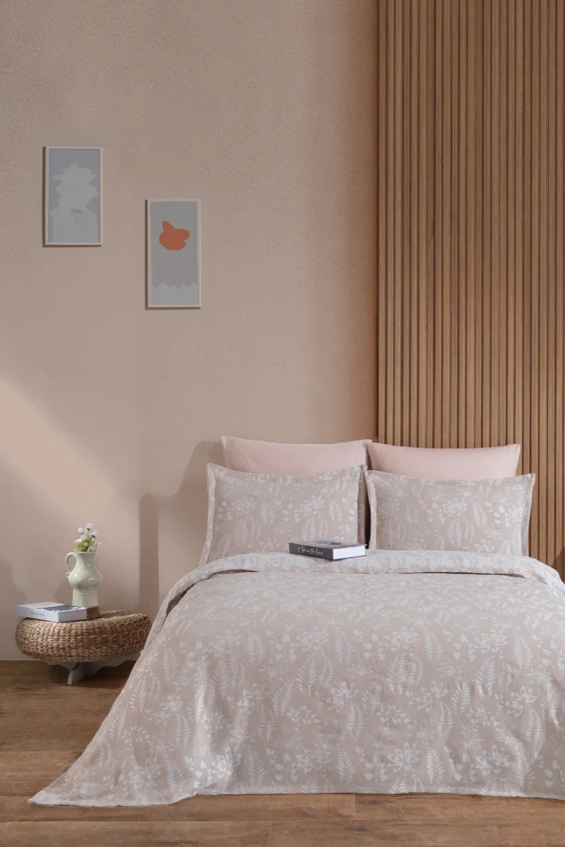 ايلارت Mokka Linen Look Bedspread Pique Set 3 Piece Double Ecru