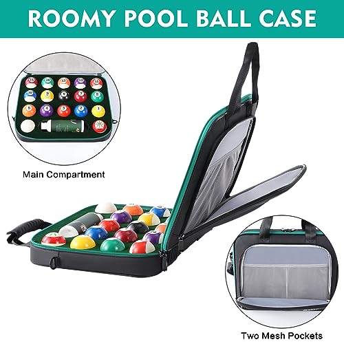 PEKREWS Pool Ball Case, Padded Billiard Carrying Bag Travel Storage Box with Carry Handle and Shoulder Strap, Holder for One Set of 17 Billiards Balls 2-1/4'' and Accessories, Black (Bag Only) - Image 3