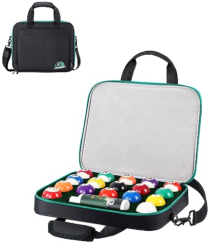 PEKREWS Pool Ball Case, Padded Billiard Carrying Bag Travel Storage Box with Carry Handle and Shoulder Strap, Holder for One Set of 17 Billiards Balls 2-1/4'' and Accessories, Black (Bag Only) - Image 1