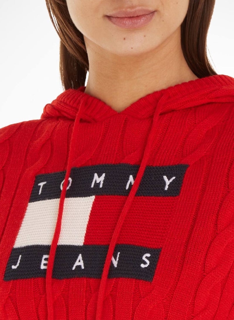 TOMMY JEANS Cropped Cable Knit Flag Badge Hoodie  - Image 5