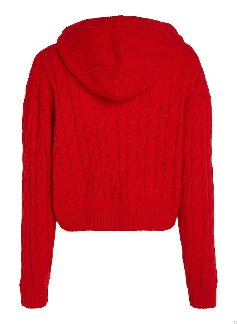 TOMMY JEANS Cropped Cable Knit Flag Badge Hoodie  - Image 4