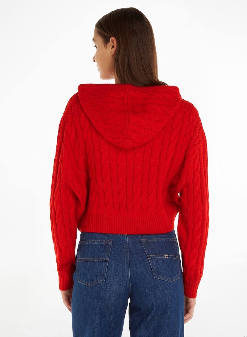 TOMMY JEANS Cropped Cable Knit Flag Badge Hoodie  - Image 3