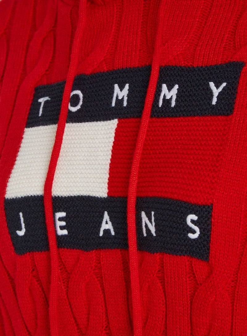 Cropped Cable Knit Flag Badge Hoodie