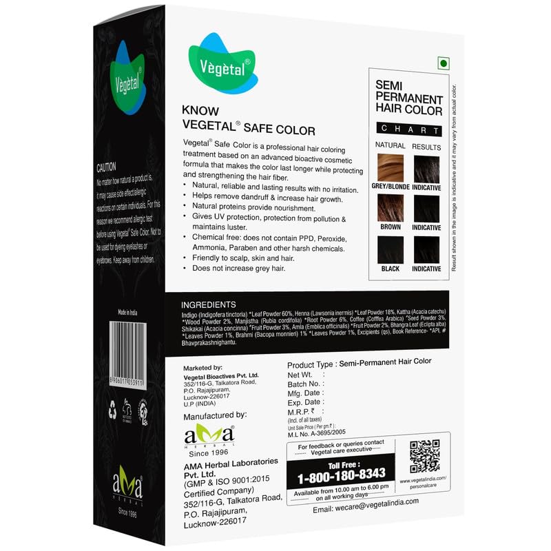 Vegetal Safe Hair Color Soft Black 100gm Pack of 4 Certified Organic Chemical and Allergy Free Bio Natural Hair Color with No Ammonia Formula for Men Women - Image 3