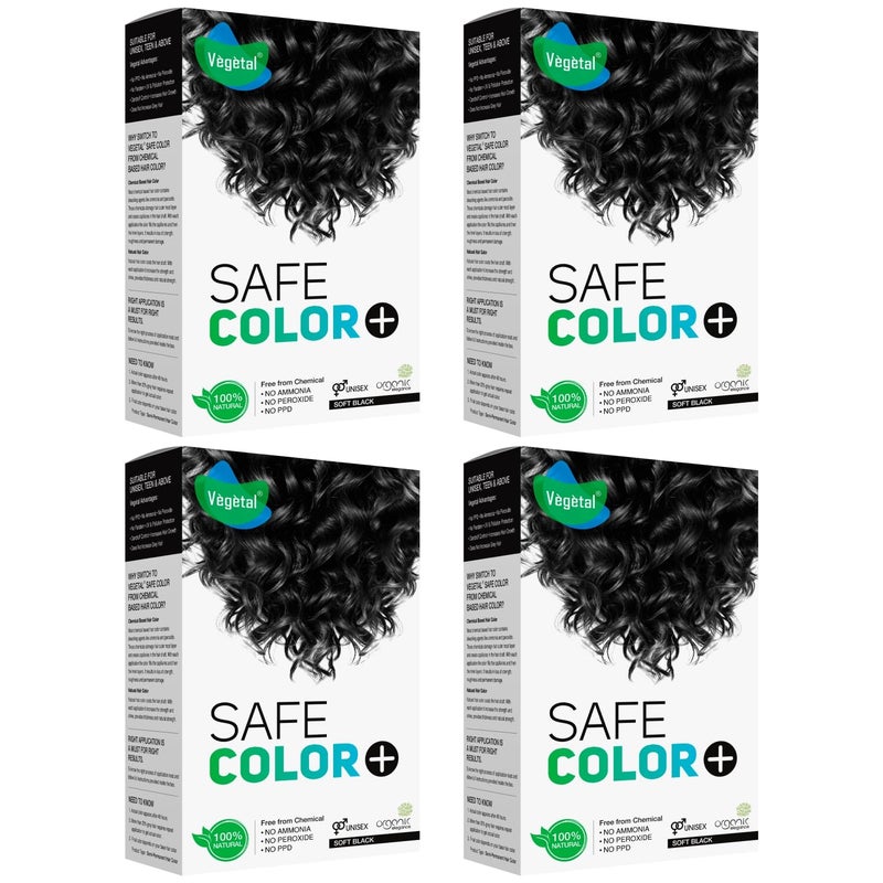 Vegetal Safe Hair Color Soft Black 100gm Pack of 4 Certified Organic Chemical and Allergy Free Bio Natural Hair Color with No Ammonia Formula for Men Women - Image 1