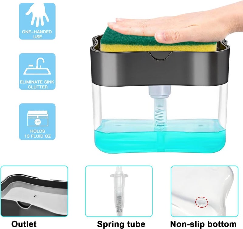 BKQPTL 2 in 1 Soap Dispenser for Bathroom Accessories Dishwasher Liquid Holder Liquid Dispenser Pump | Soap Pump 400 ML with Sponge Holder Kitchen Sink Accessories Items (Multi-Color) - Image 2