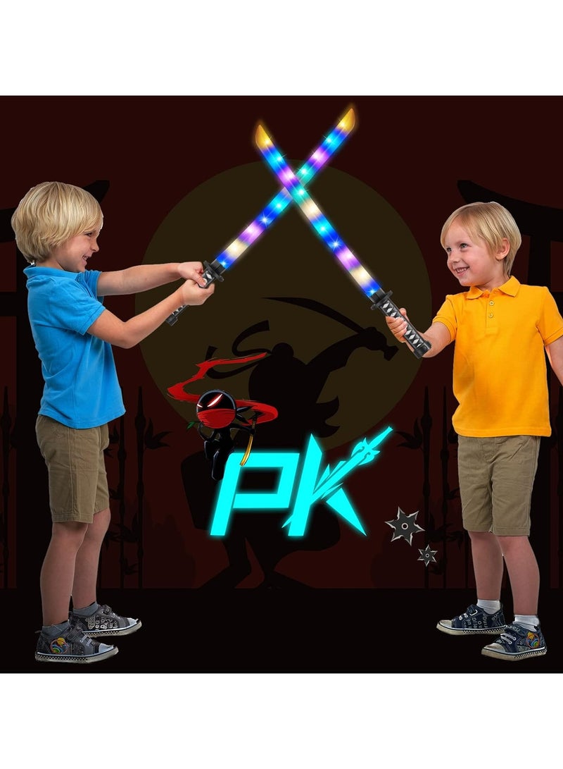 REZZOSS 2-Pack LED Light Up Ninja Swords with Sound FX – Motion Activated Glowing Katana Toys for Kids | Galaxy Space Saber Battle Set for Boys & Girls | Flashing Lights & Clashing Sounds Costume Accessory | Halloween & Birthday Gift | Safe Plastic Dual Swords - Image 2