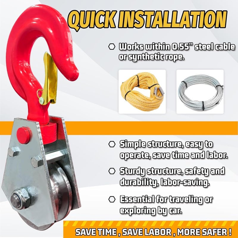 SENKEYFE 3 Ton Heavy Duty Block Pulley with 360° Swivel Hook for Towing and Lifting Operations - Image 5