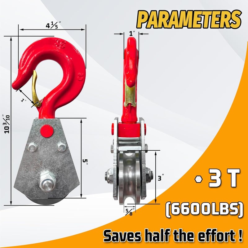 SENKEYFE 3 Ton Heavy Duty Block Pulley with 360° Swivel Hook for Towing and Lifting Operations - Image 2