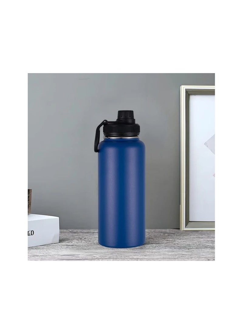 Stainless steel thermos bottle with a filter for filtering tea and herbs, with a strong, easy-to-carry handle, available in light blue IR