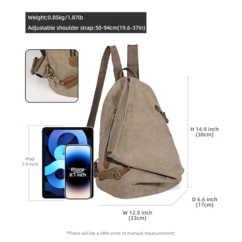 KL928 Canvas Vintage Backpack – Large Casual Daypack Outdoor Travel Rucksack Hiking Backpacks for Men Women - Image 2